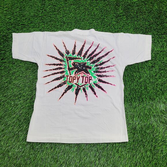 Vintage 90s Topy-Top Shark Surf Shirt XS/S 18x24 White Neon Pink Green - Picture 1 of 12